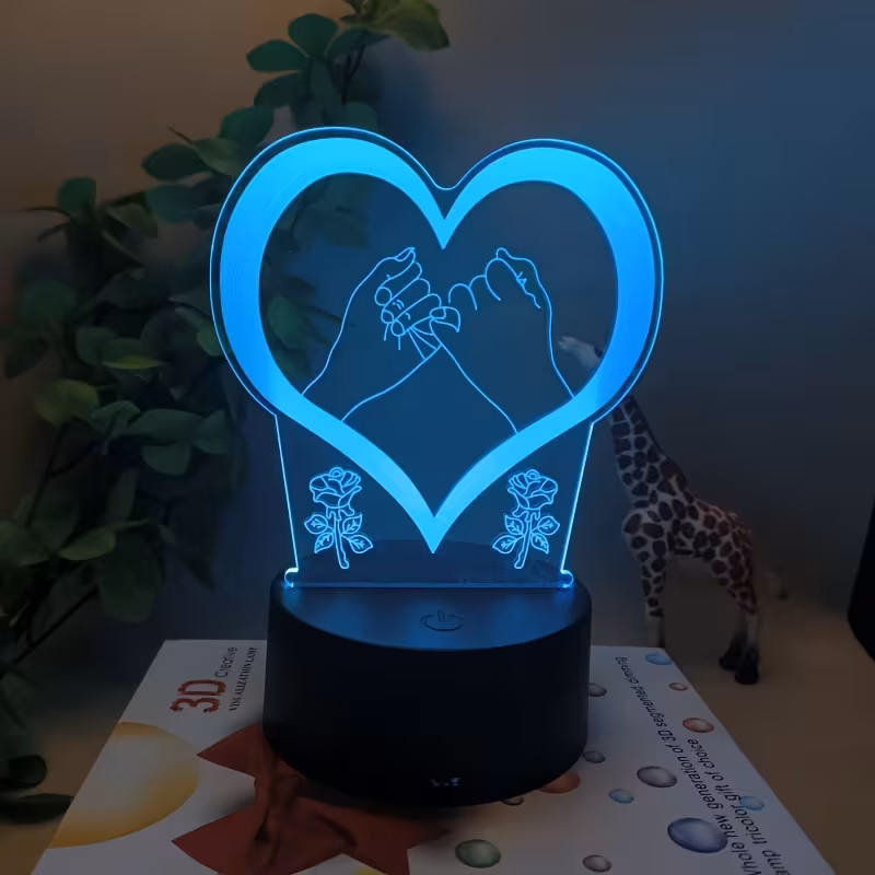 Lámpara de mesa con borlas en forma de corazón 3D recargable por USB