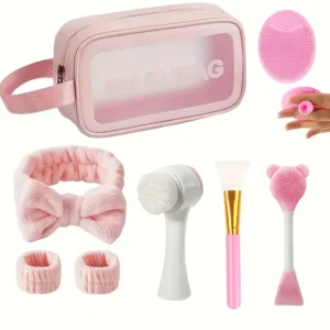 Juego de 8 Bolsas de Maquillaje + Set de Cuidado Facial de Limpieza Profunda