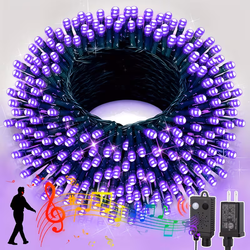 Luces de Cadena Moradas con Controlador de Sensor de Movimiento Musical