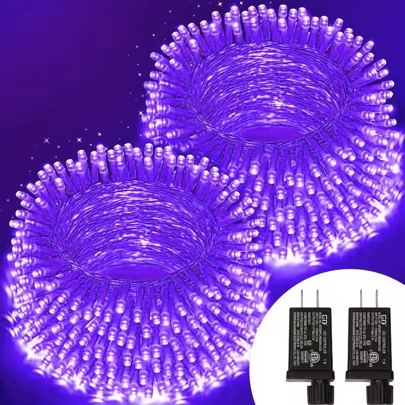 200 luces LED púrpuras para Halloween, (66 pies X2) 11 modos