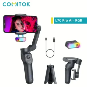 COMITOK Portátil Plegable Estabilizador Inteligente de Tres Ejes con Luz de Relleno RGB