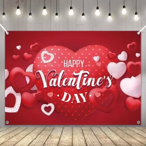 Banner de Feliz Día de San Valentín, fondo decorativo para fiestas