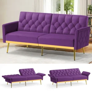 Sofá cama de terciopelo ACMEASE con brazos y respaldos ajustables