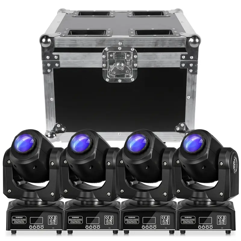 4pcs Luces LED Negras de Cabeza Móvil con Activación por Sonido, 8 Patrones y Control DMX