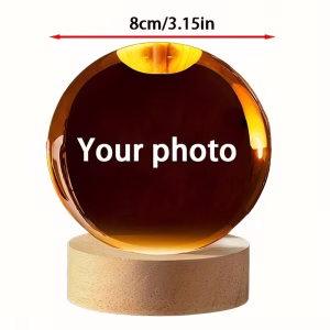 Esfera de Cristal Personalizada con Foto, Alimentación USB,