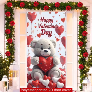 Banner de Puerta 2D, 1 Pieza - Decoración de San Valentín con Osito y Corazones
