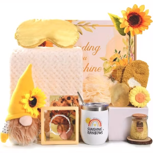 Cesta de regalo de girasol para mujeres - Paquete de plástico para una pronta recuperación