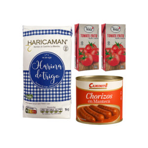 Tomate frito + harina de trigo + chorizos en manteca