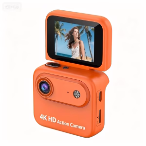 Cámara de acción con pantalla abatible y pulgar para 4K HD