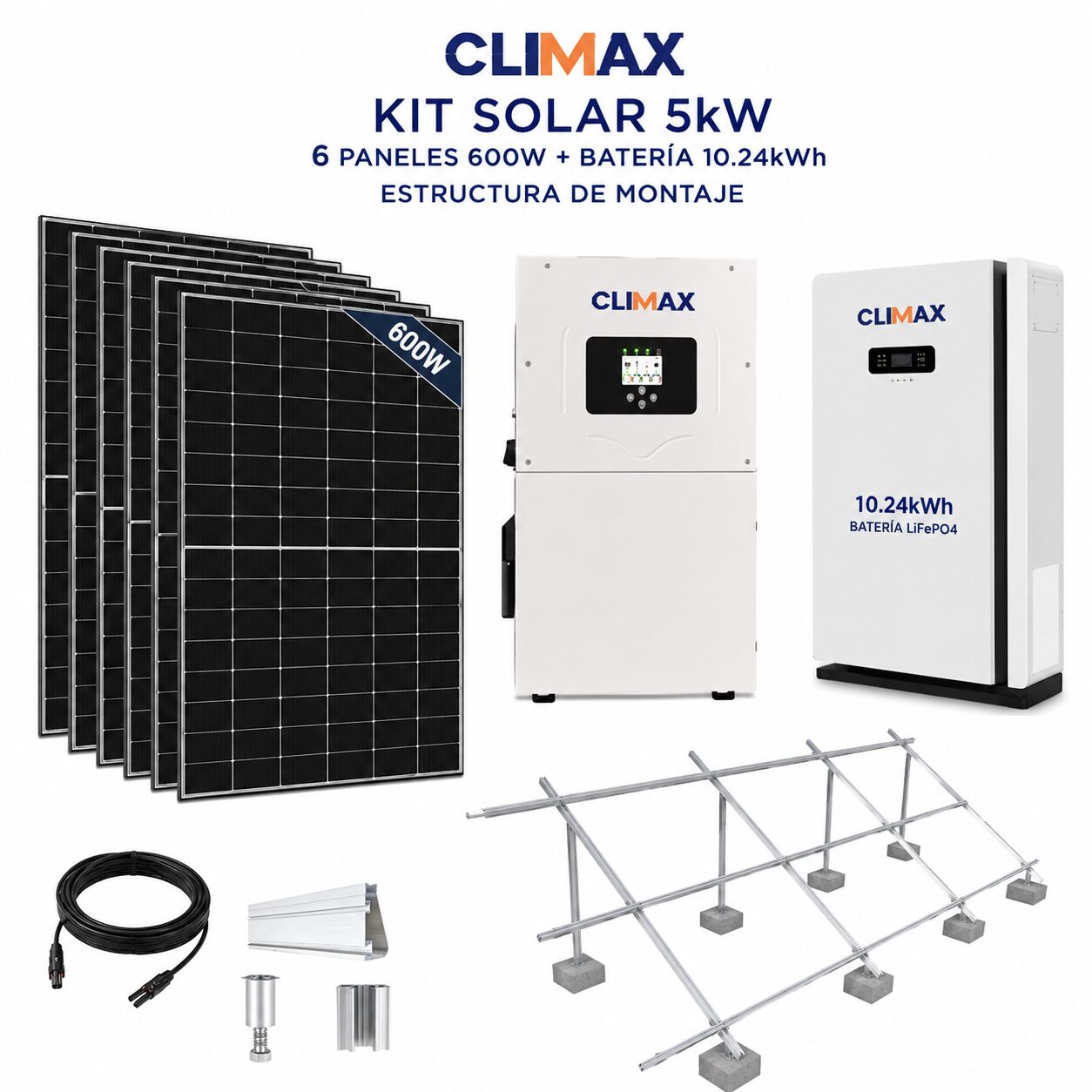 KIT DE PANELES SOLARES 5 KW CLIMAX CON BATERIA / 6 Paneles 600 W