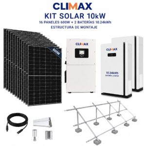 KIT DE PANELES SOLARES 10KW CLIMAX CON BATERIA  / 16 Paneles 600 W