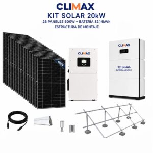 KIT DE PANELES SOLARES 20KW CLIMAX CON BATERIA  / 28 Paneles 600 W